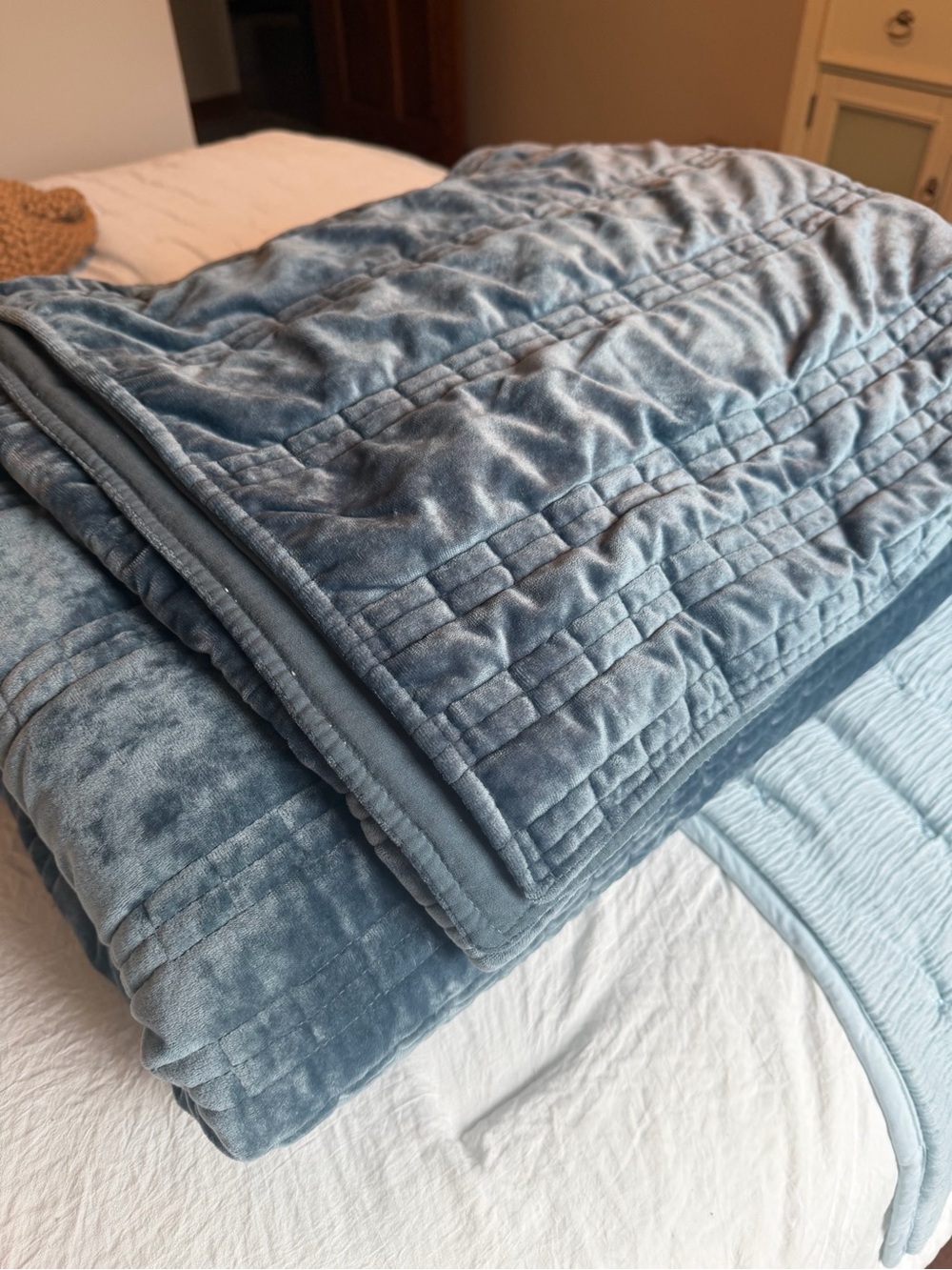 Plush Velvet King Size Quilt and shams - Blue